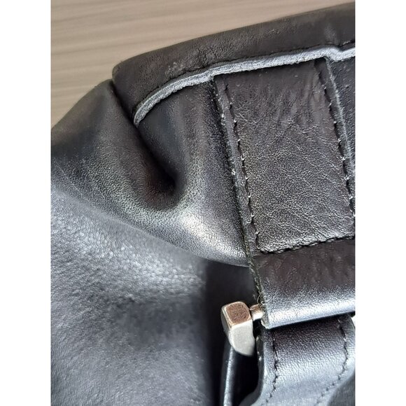 Valez Black Fringe Leather Backpack Embroidered Flap Turn-Lock Closure Large - Picture 12 of 16